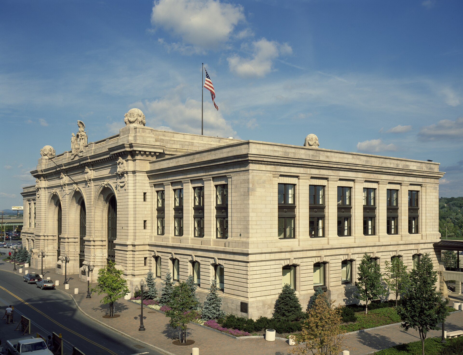 Albany's former Union Station, a Beaux-Arts limestone building with three tall arched bays, completed in 1900 and later converted to a bank